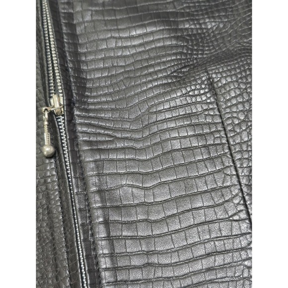 Saguaro Black Genuine Leather Crocodile Embossed Vest Faux Fur Collar‎ Small - Picture 6 of 11